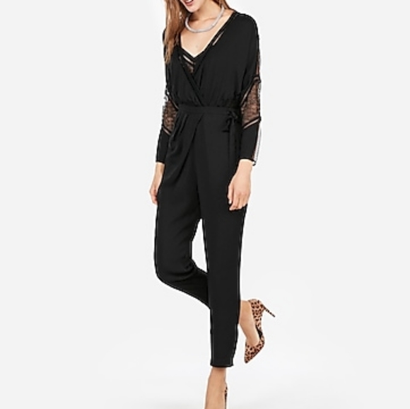 Express Pants - 2/$32 Express Plunging Vneck Lace Accent Jumpsuit